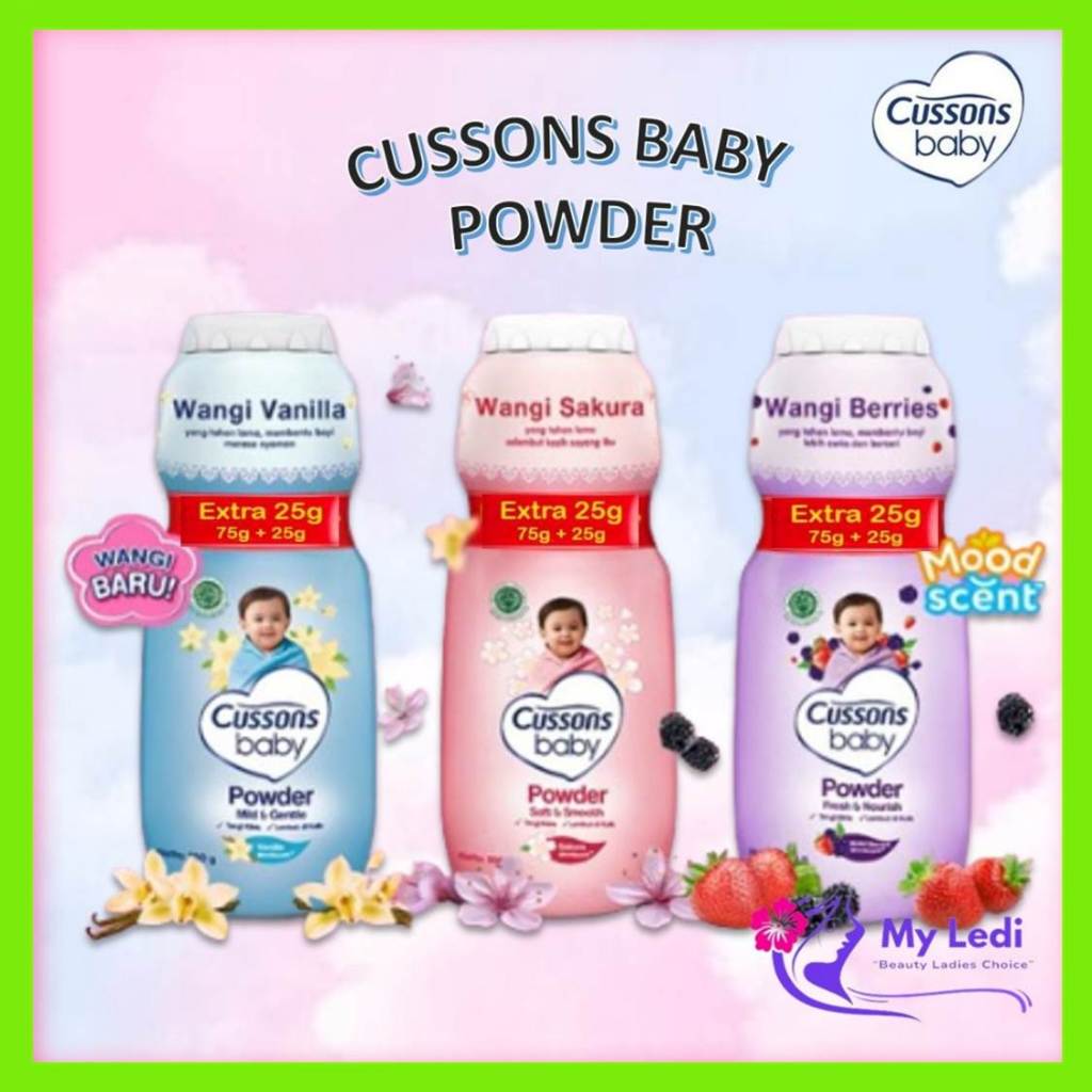 Cussons Baby Powder 75gr + 25gr - Bedak Tabur 100gr - Cusson Powder Anak - Bedak Bayi - MyLedi