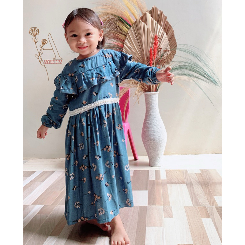 Zaina Dress Floral Blue, Dress Anak, Baju Muslim Anak