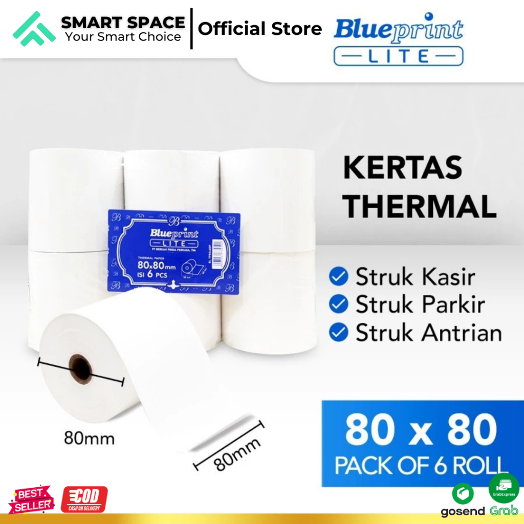 

[SPCE] Kertas Thermal Paper 80x80 mm Struk Kasir Nota BLUEPRINT Lite 80 x 80 - Original