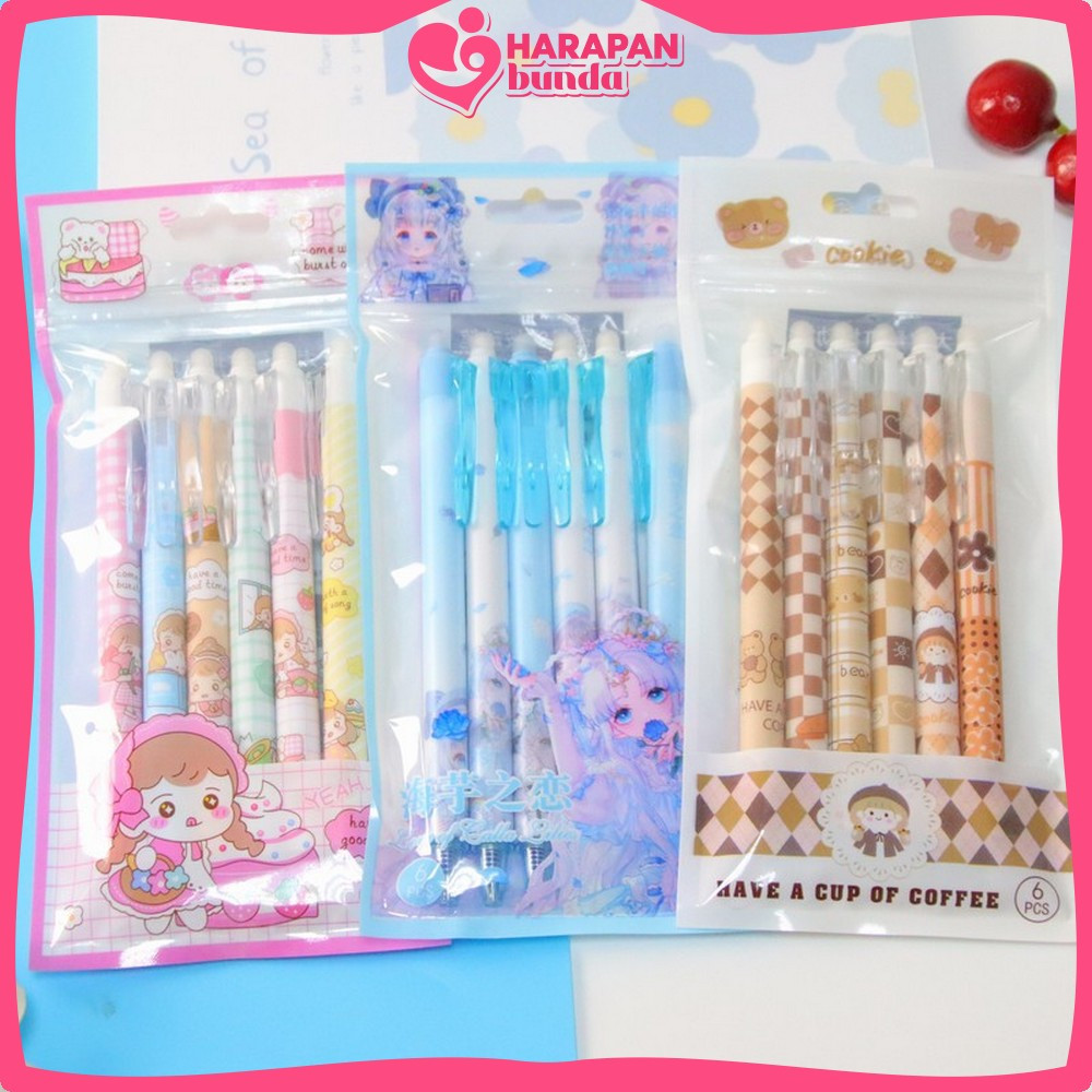

Set Pena 6IN1 0.5MM Tinta Bisa di Hapus Motif Karakter Kartun / Eraseble Pen Pulpen Mekanik Anak Sekolah / Eraser Pen ST Harapan Bunda A68