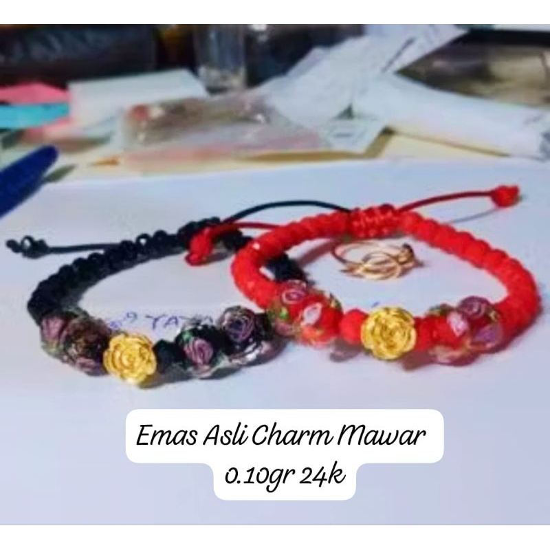 Gelang Emas Asli Mawar 24K Hongkong 999% Tali Batu