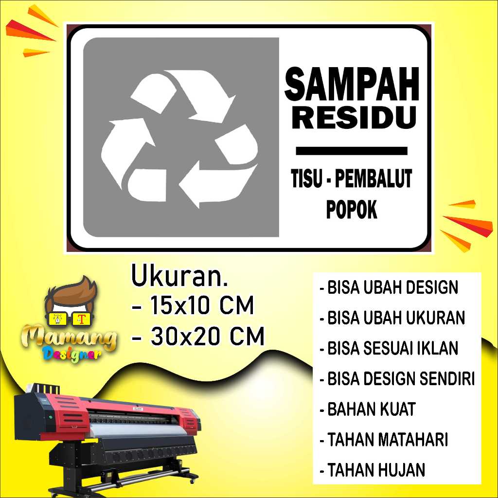 

Sticker Tempelan Sampah Residu Bahan Tahan Air Hijau