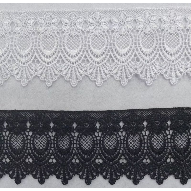 Renda Bordir Hitam Putih Lebar 8cm METERAN