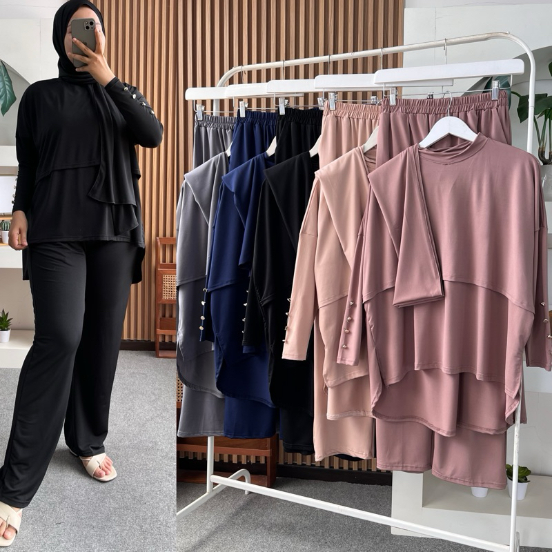 Little butik ELZA 3in1 SET | Setelan celana wanita bahan jersey spandex ukuran jumbo