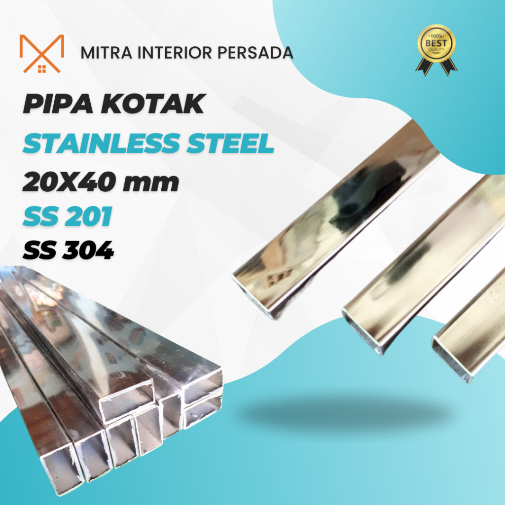 PIPA KOTAK / PIPA HOLLOW STAINLESS STEEL 20X40 MM TEBAL 1 MM SUS 201 & SUS 304