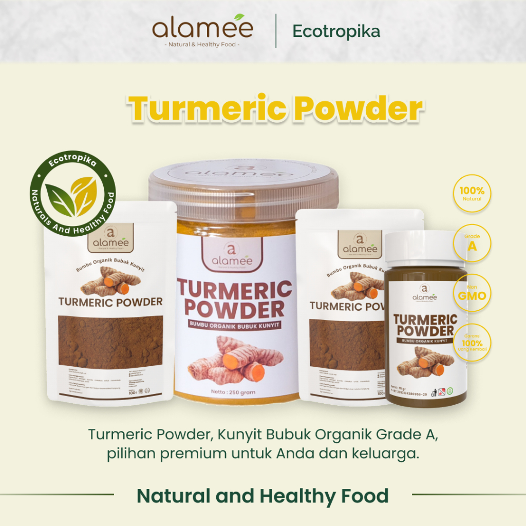 

Ecotropika Kunyit Bubuk Turmeric Powder Ground Bumbu Dapur Instan Organik Murni Asli Tanpa Campuran