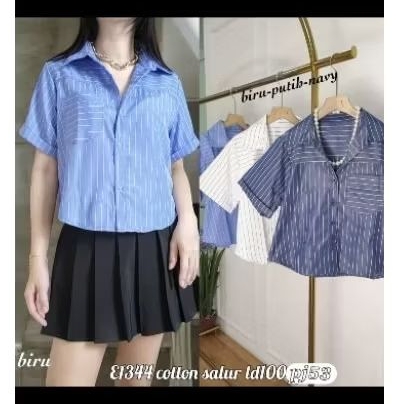 Biru Pijama Kemeja Garis-Garis Lengan Panjang