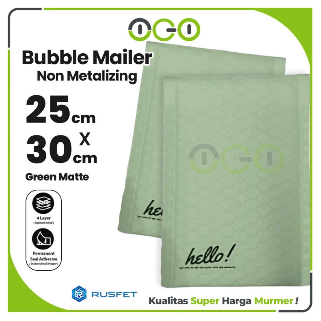 

Amplop Bubble Mailer Hijau (Green) 25 x 30 cm Harga Satuan / Amplop Packing Olshop Hello Seri Rusfet