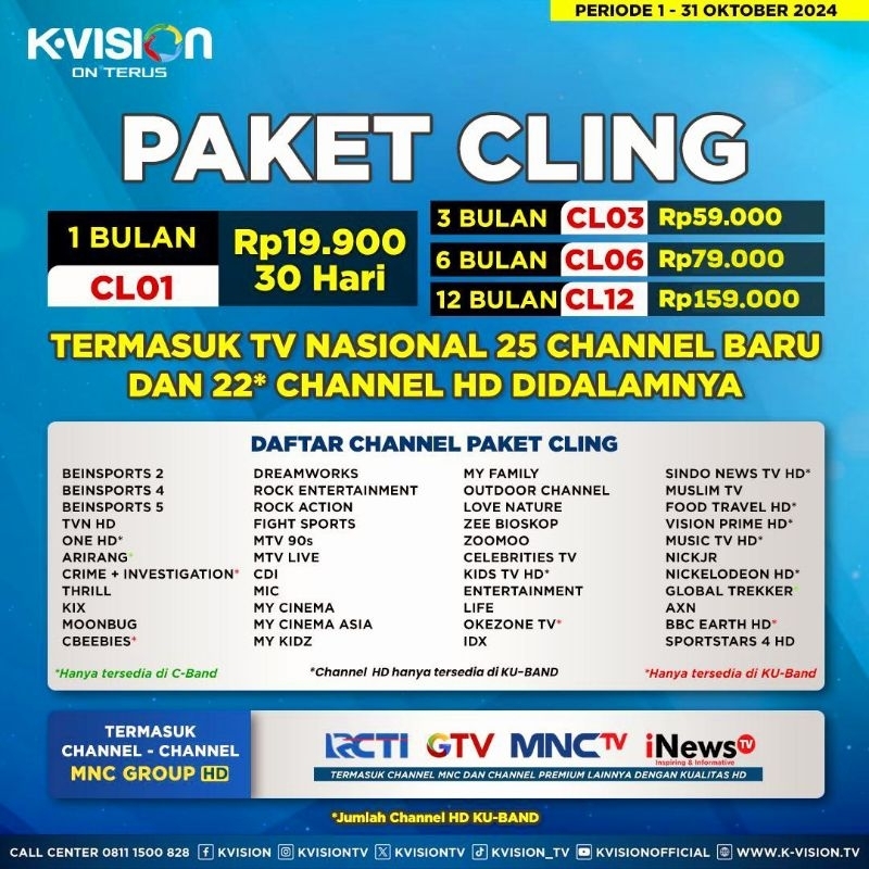 Paket Parabola K vision Cling  (CL12) Satu Tahun
