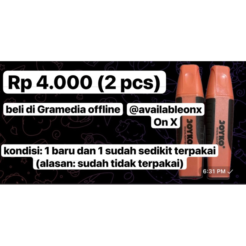 

JOYKO - Highlighter Pastel Coral Series atau Penanda Pastel Seri - Pcs