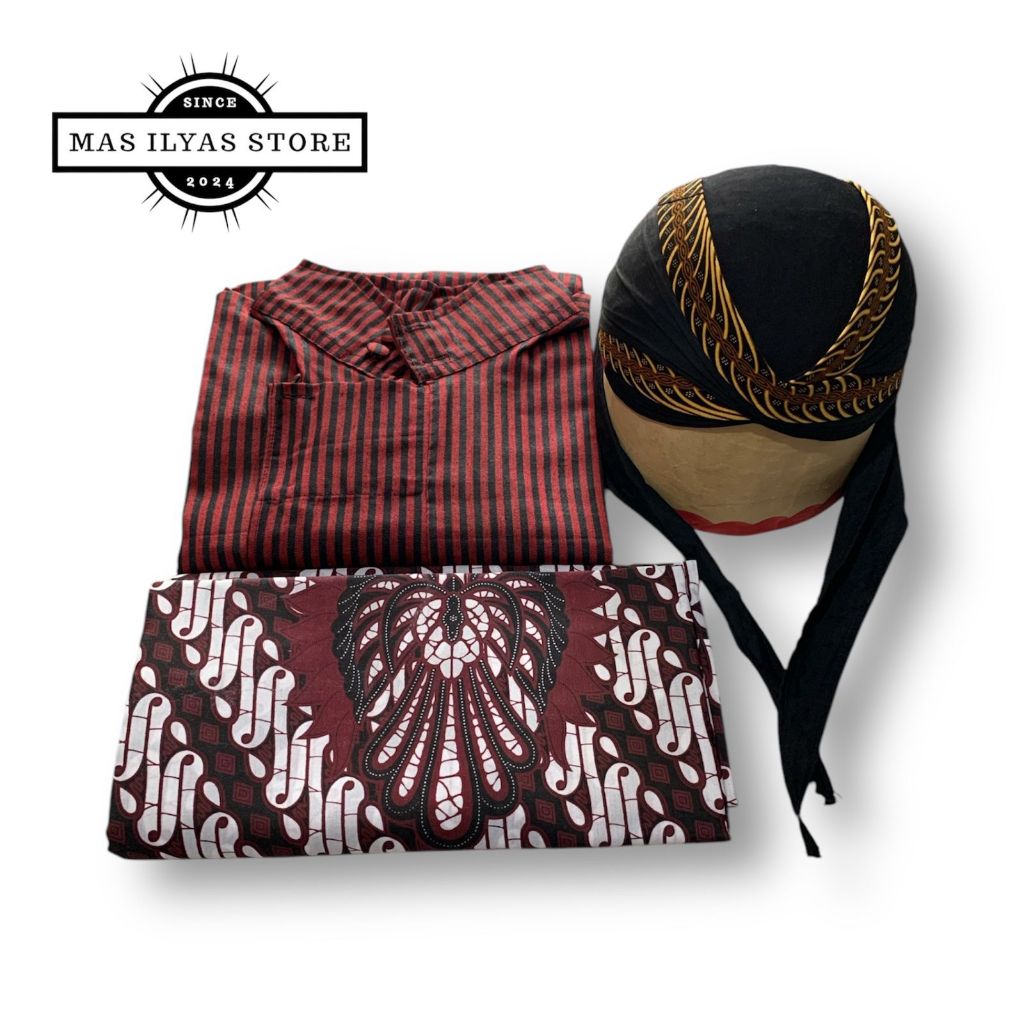 Setelan Surjan Lurik+Blangkon+Jarik Solo Jogja/Setelan Pakaian Tradisional Pria Dewasa