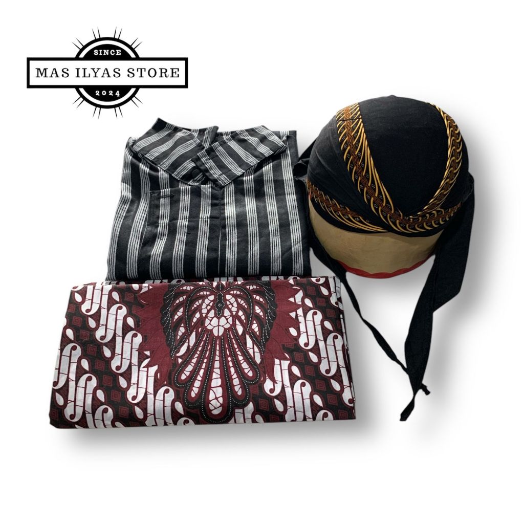 Setelan Lurik+Blangkon+Jarik/Setelan Adat Jawa Pria Dewasa