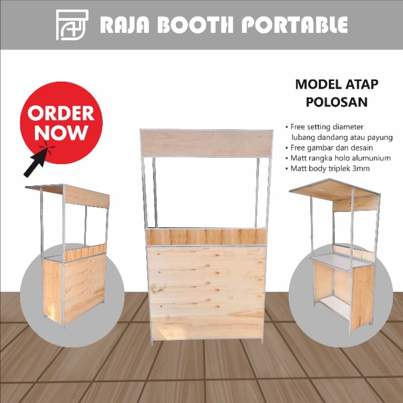 Booth Portable Meja Lipat Jualan Gerobak Model Knockdown Atap Polos Ukuran 60, 80, 100, 120 Event De