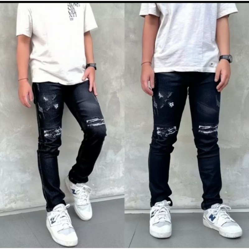 C&P Celana Jeans Pria Sobek Lutut Robek Ripped Hitam Premium Stree Style