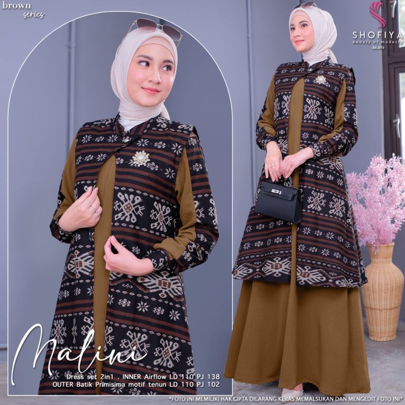 Malini Dress polos mix Batik Tenun dewasa Jumbo Gamis Pesta Premium outer inner