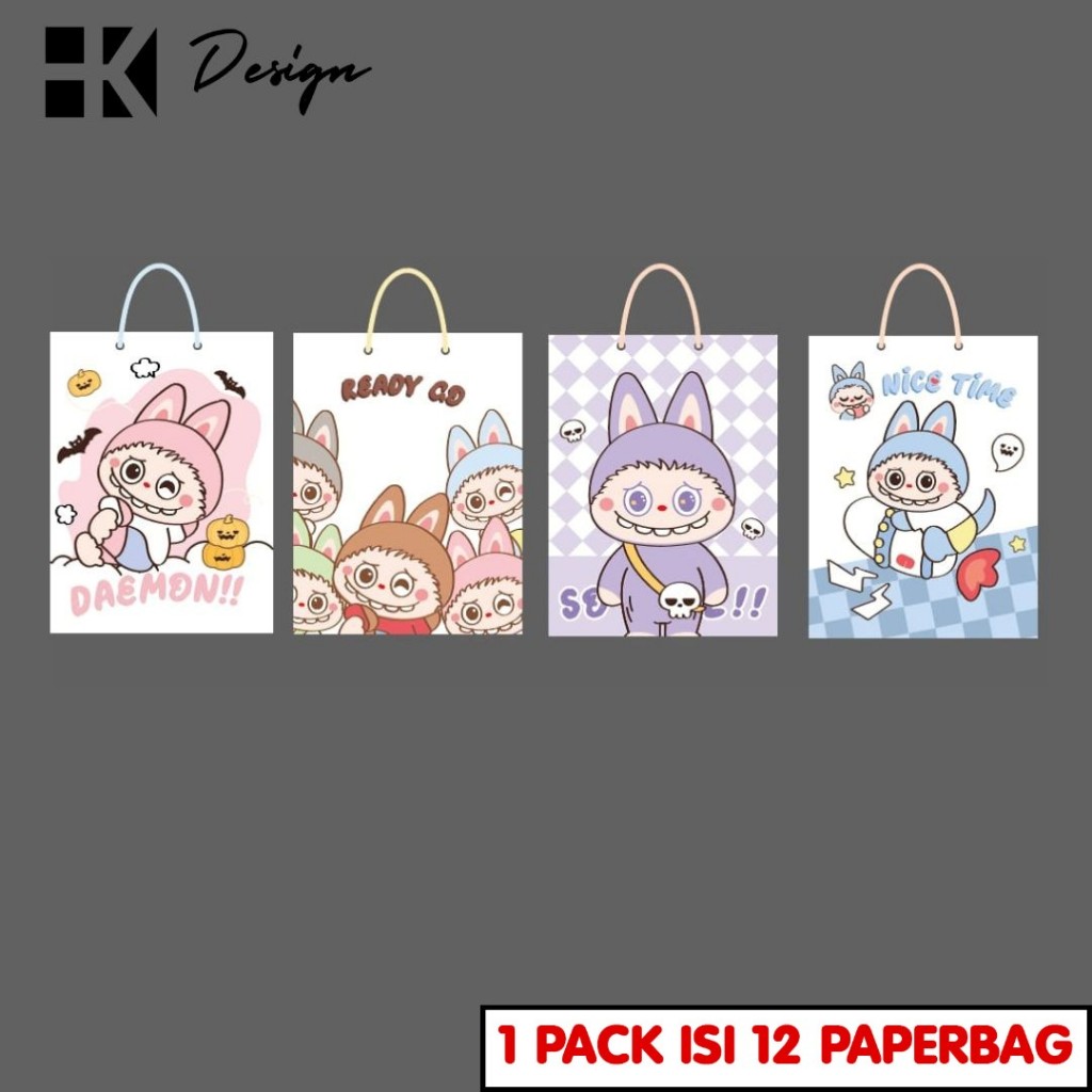 

[ 6171 12 PCS ] Paperbag kertas tutup pita motif Ukuran 32X25X11.5Tas Kado motif Paperbag Motif Goodie Bag