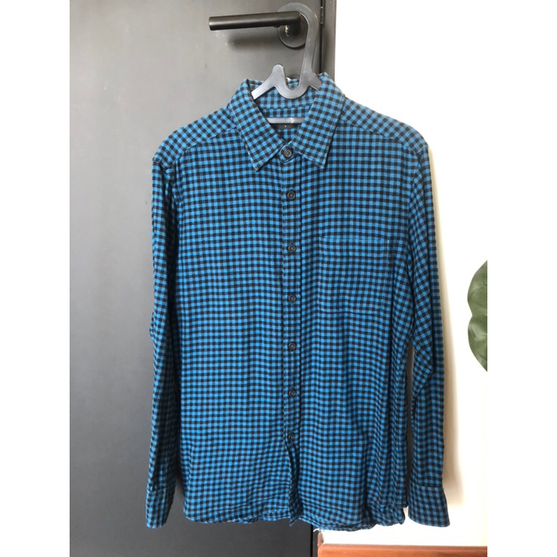 Preloved Kemeja Flannel Uniqlo Japan Kotak-kotak Black & Blue