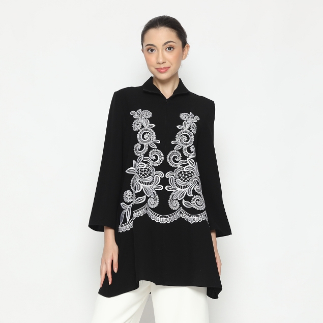 Lyne Halim Blouse Tunik Bordir, Hitam 3236