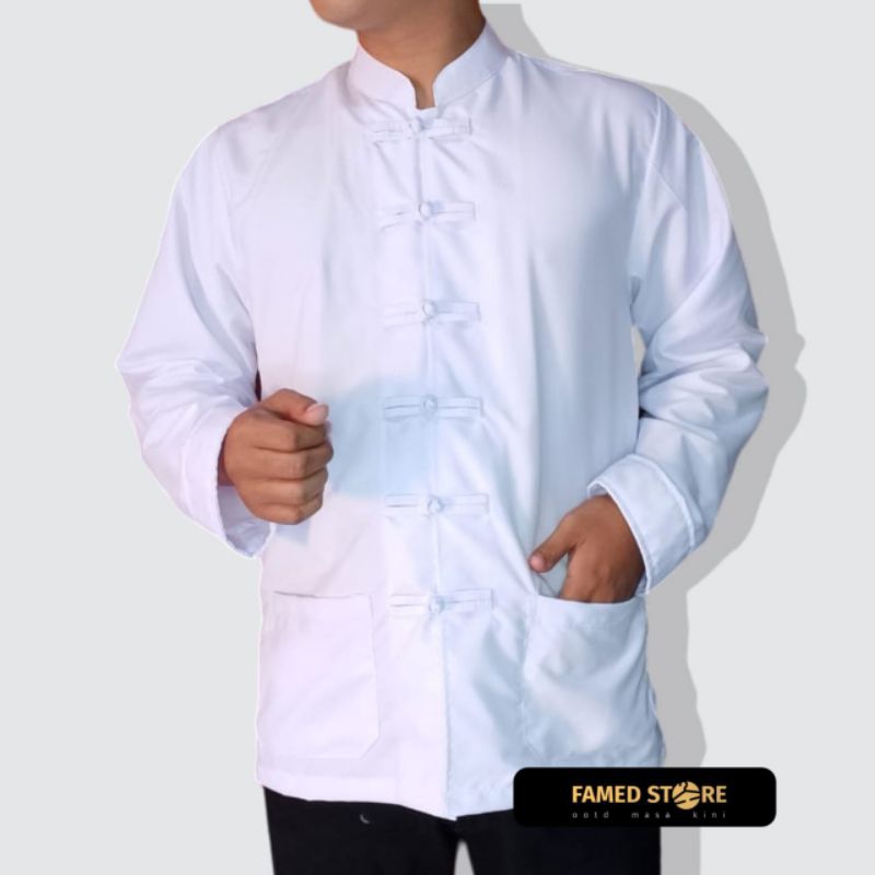 Baju Kemeja Putih Pria CHEONGSAM / Baju Cina Lengan Panjang / Baju Putih