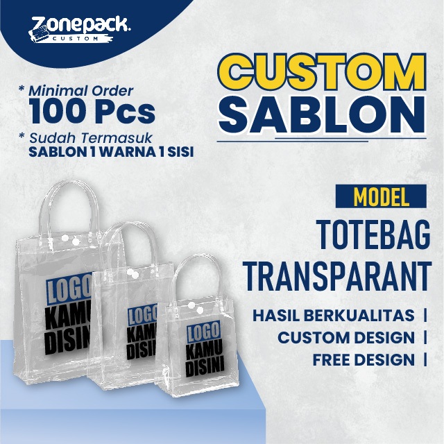 

Sablon Totebag Transparant | Custom / Free Desain Tas Mika PVC Transparan