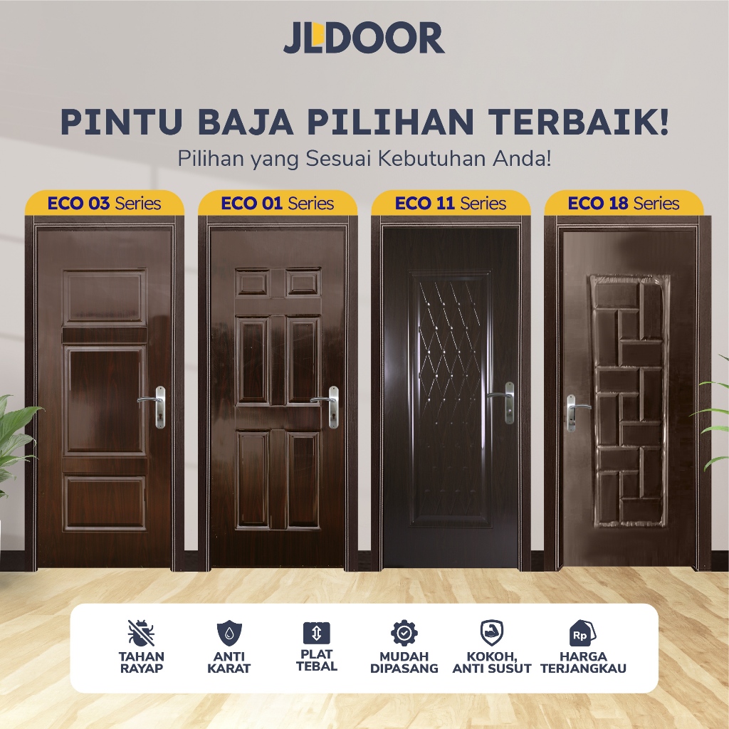 JLDOOR Pintu Baja Ringan Minimalis ECO Series Walnut
