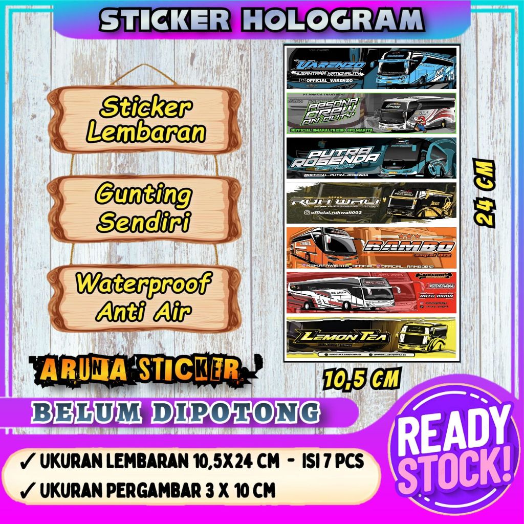 

7 PC STIKER BUS PANJANG Stiker Bus Basuri Lembaran Hologram Anti Air Sticker Telolet Basuri