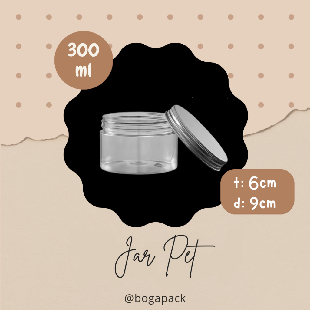 Toples Jar Pet Tutup Aluminium 300ml / Toples Plastik / Wadah Isi Ulang