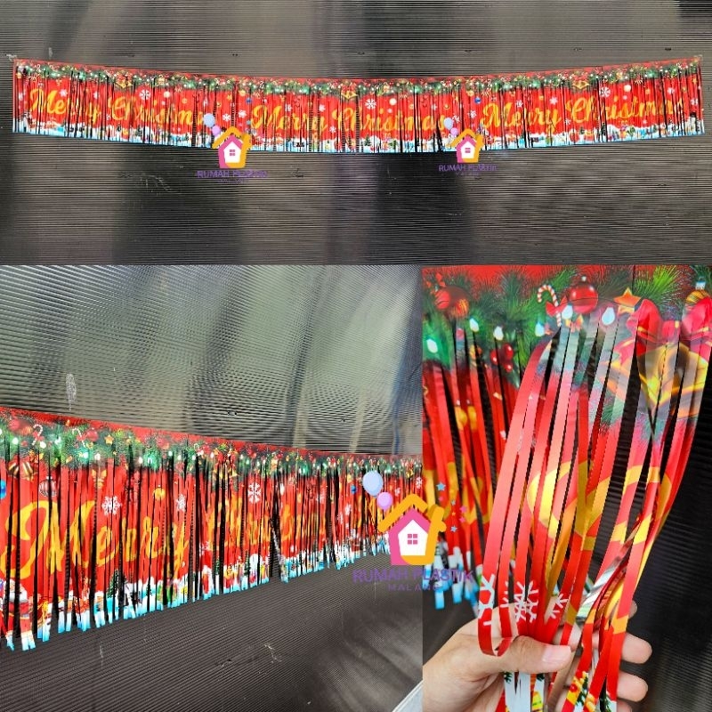 BANNER RUMBAI MERRY CHRISTMAS RED GOLD selamat hari raya natal kelahiran tuhan yesus suwir foil tira