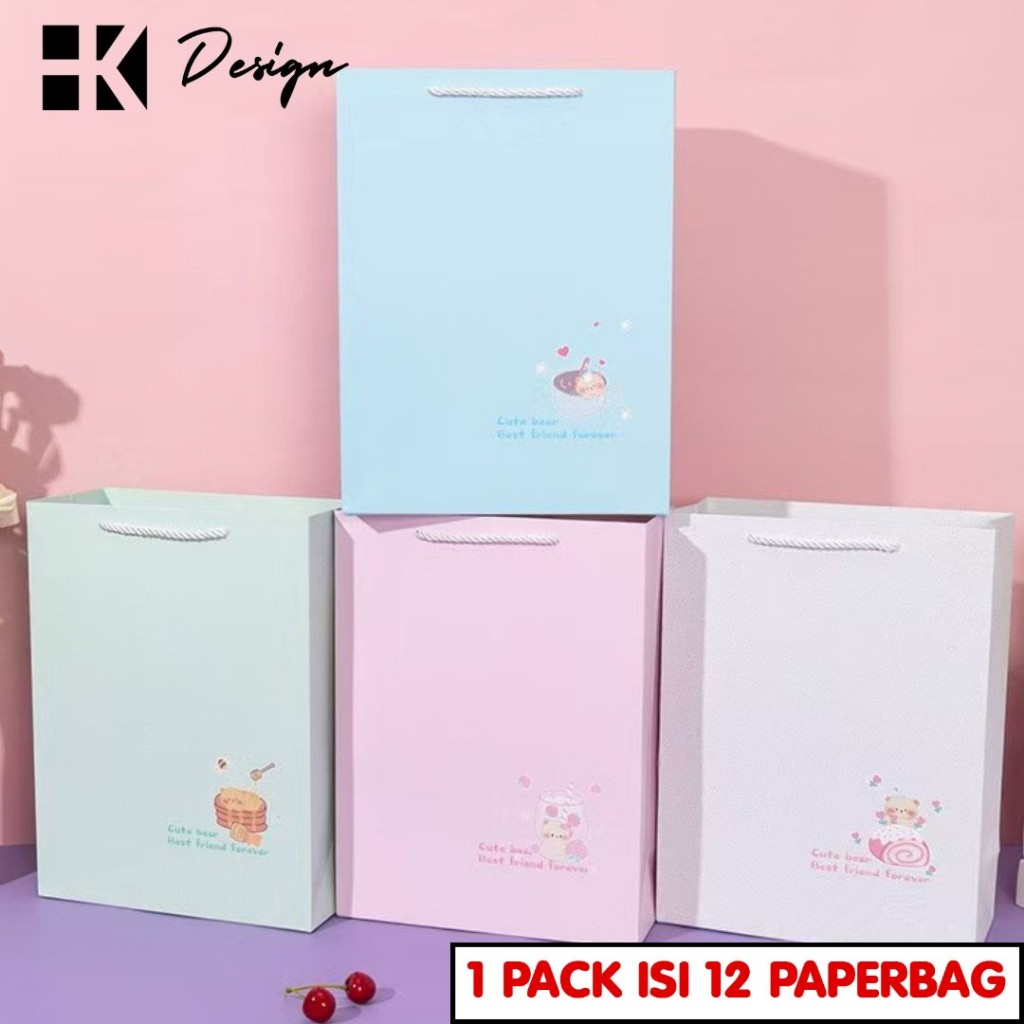 

[6159 12 PCS] PAPERBAG MOTIF UKURAN 33X25X11.5 TAS KADO ULANG TAHUN GOODIE BAG MOTIF Design Tas Kertas Bergaris 12 Paperbag