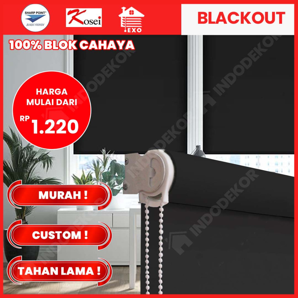 Roller blinds Blackout 100% Gelap Blind Tirai Gulung Kerai Krey Jendela Gorden Kantor Minimalis