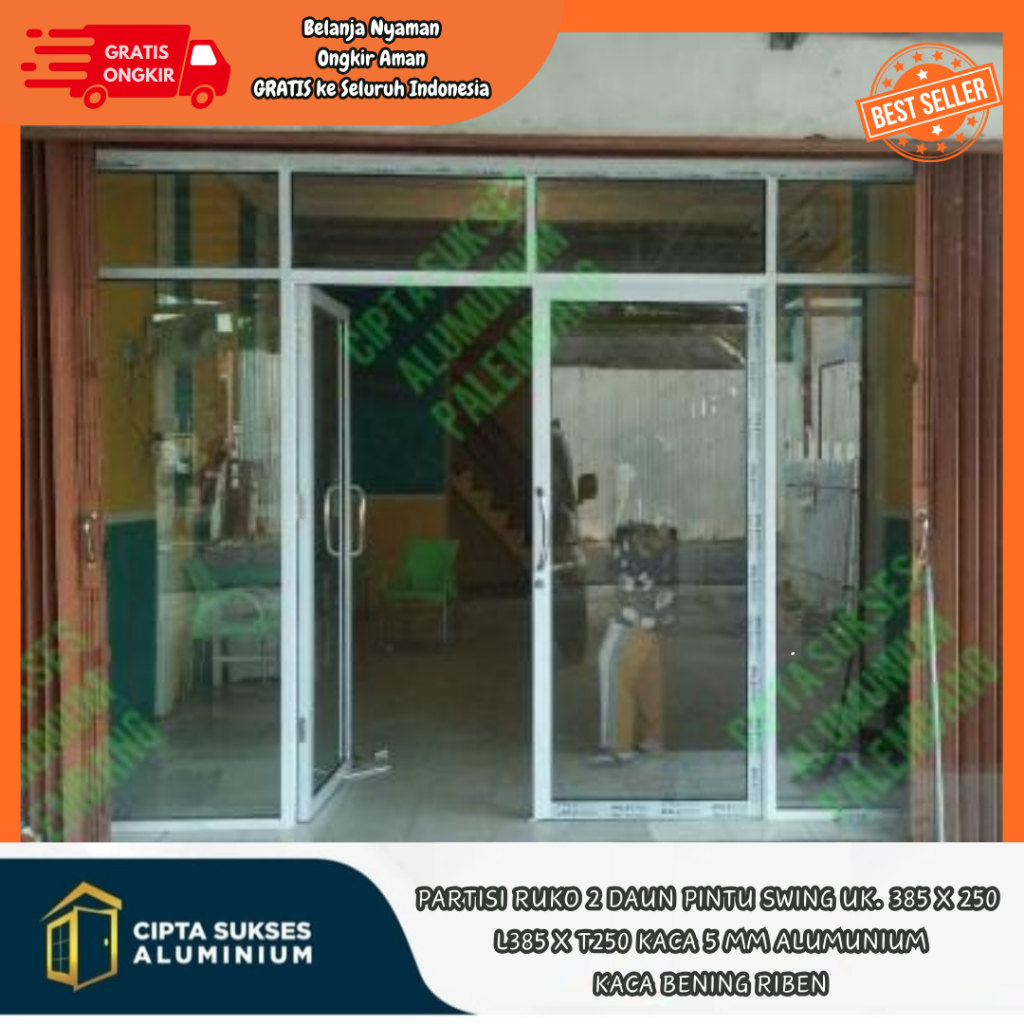PARTISI RUANGAN ALUMINIUM UKURAN 385x250 minimalis partisi ruko 2 daun ruangan minimalis modern csa 