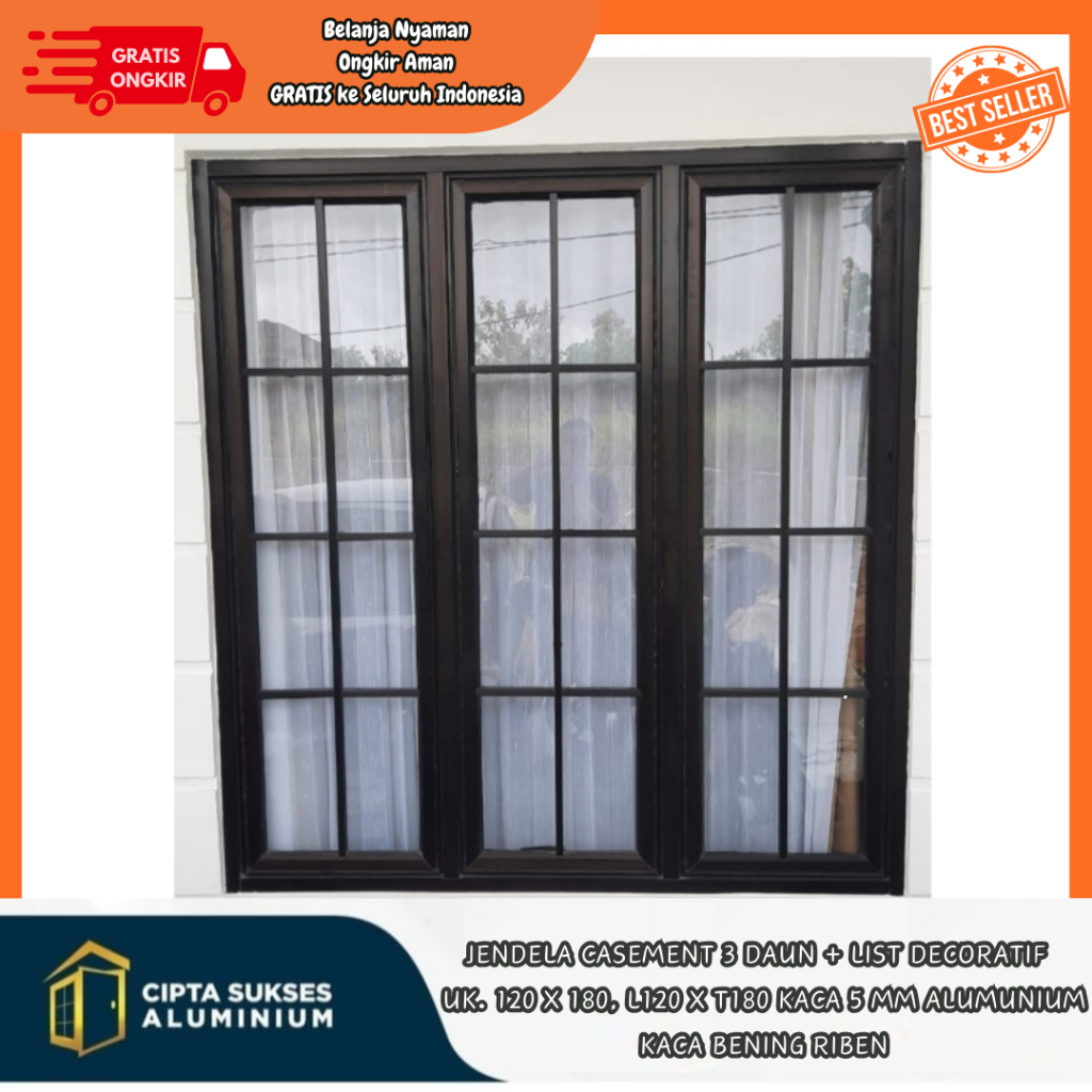 JENDELA CASEMENT 3 DAUN UKURAN 120x180 aluminium terbaru csa bergaransi jendela casement aluminium 3