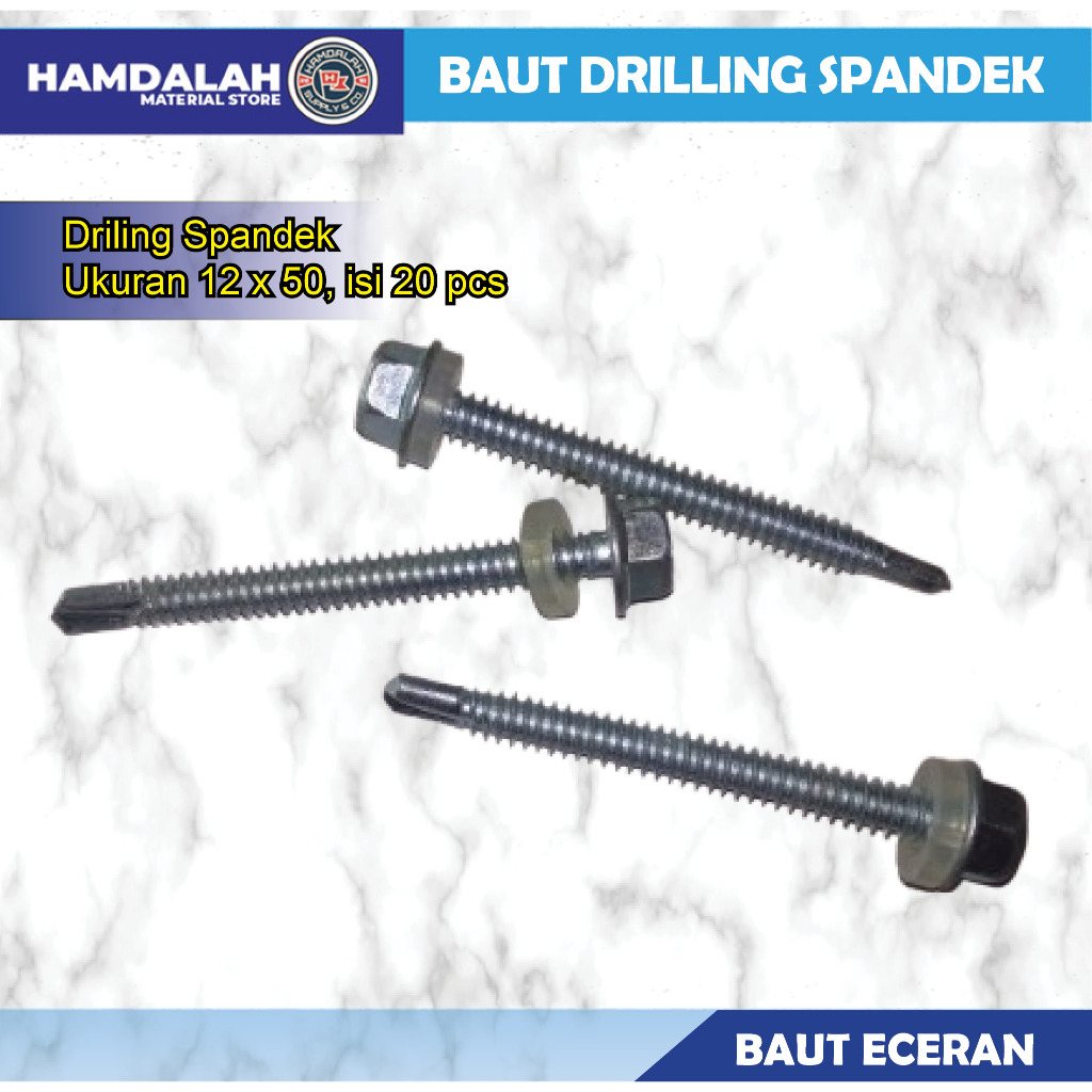 Baut Drilling Eceran ukuran 12x50, isi 20 pcs,  baut atap spandek, baut baja ringan. Baut galvalum.