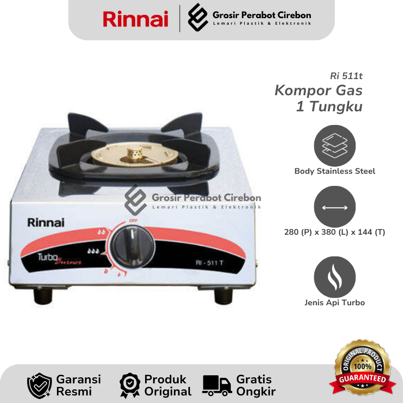 RINNAI KOMPOR GAS 1 TUNGKU RI-511T / RI 511 T KOMPOR GAS 1 TUNGKU RINNAI