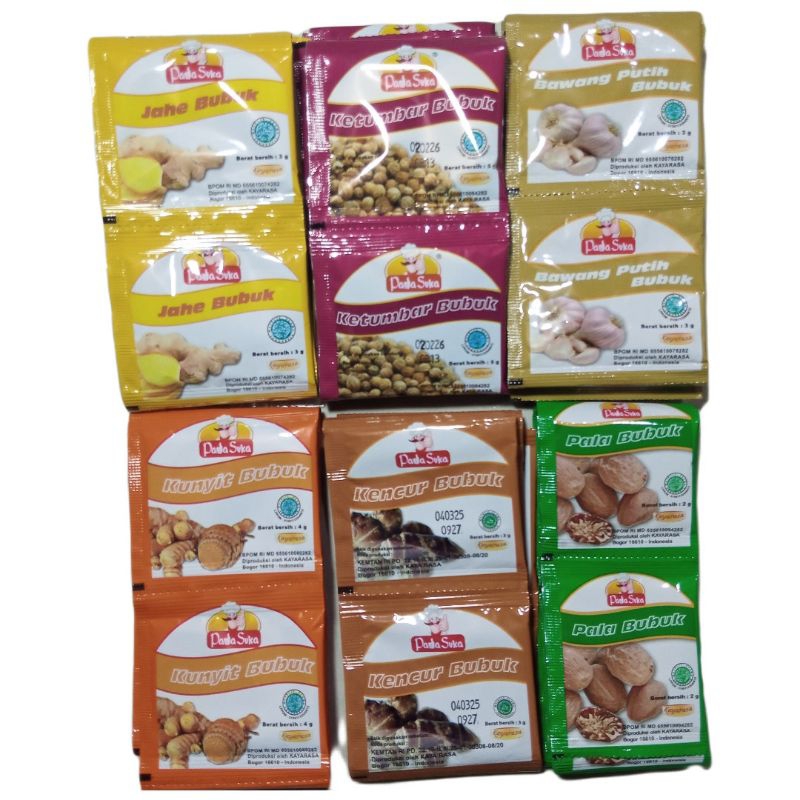 

Bumbu Dapur Lengkap 72 Sachet - 6 Varian Bawang Putih, Ketumbar, Kunyit, Kencur, Jahe, Pala, Rempah Bahan Masakan tanpa pengawet