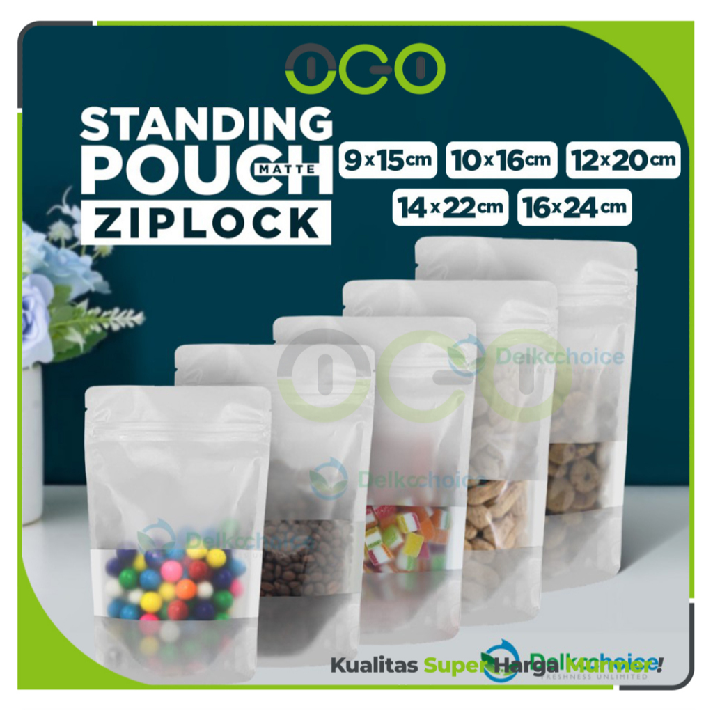 Standing Pouch White / Putih Window Varian Ukuran Kemasan Snack Bubuk - Delkochoice