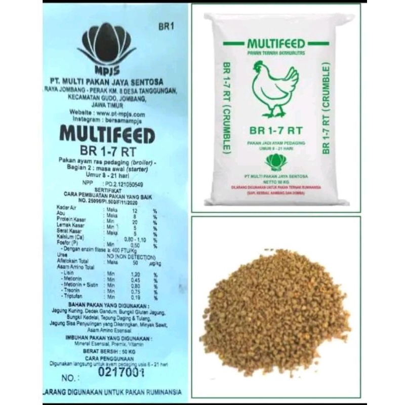 MULTIFEED BR 1-7 RT PAKAN JADI AYAM PEDAGING 1 KILO