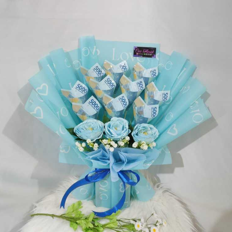 Buket Uang Pecahan 50ribu total 10 Lembar Model Lipat (Size Medium to Large)