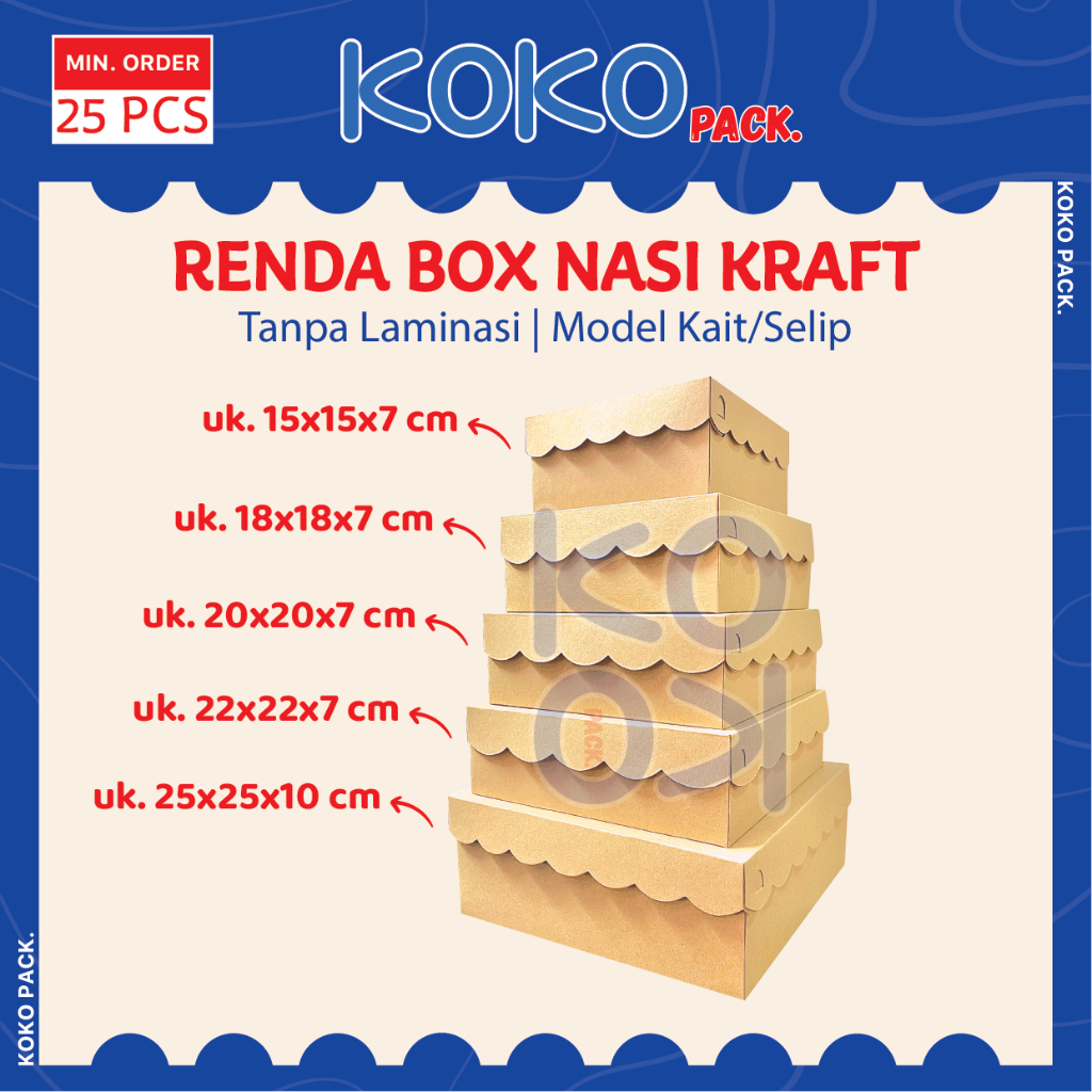 

Box Nasi Kraft Model Renda Tebal Tanpa Laminasi 15 18 20 22 25 | Dus Makanan Catering Kotak Take Away 15x15 18x18 20x20 22x22 25x25
