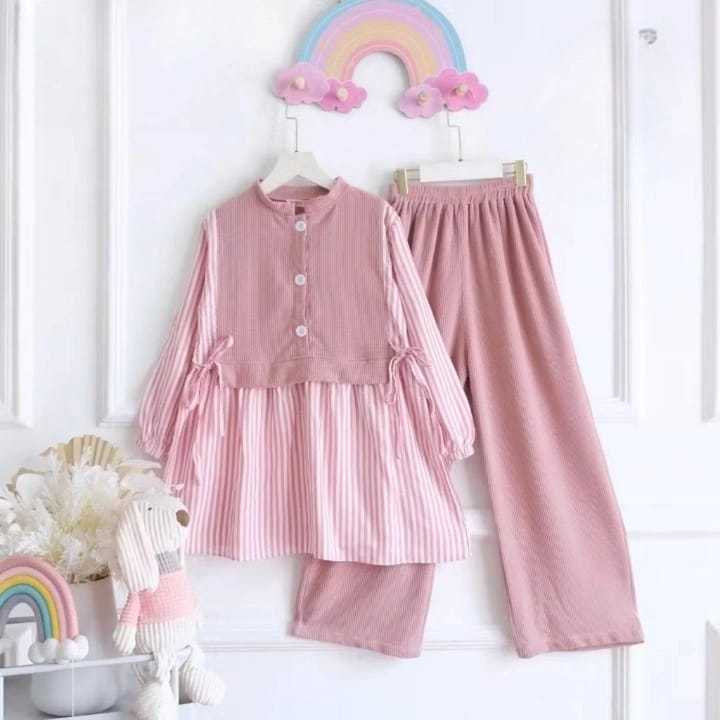 Baju Lebaran Anak Perempuan 2026 Set Hijab Bayi Muslimah Oneset 12 Thn Stelan Tanggung 8-9Thn Satuse