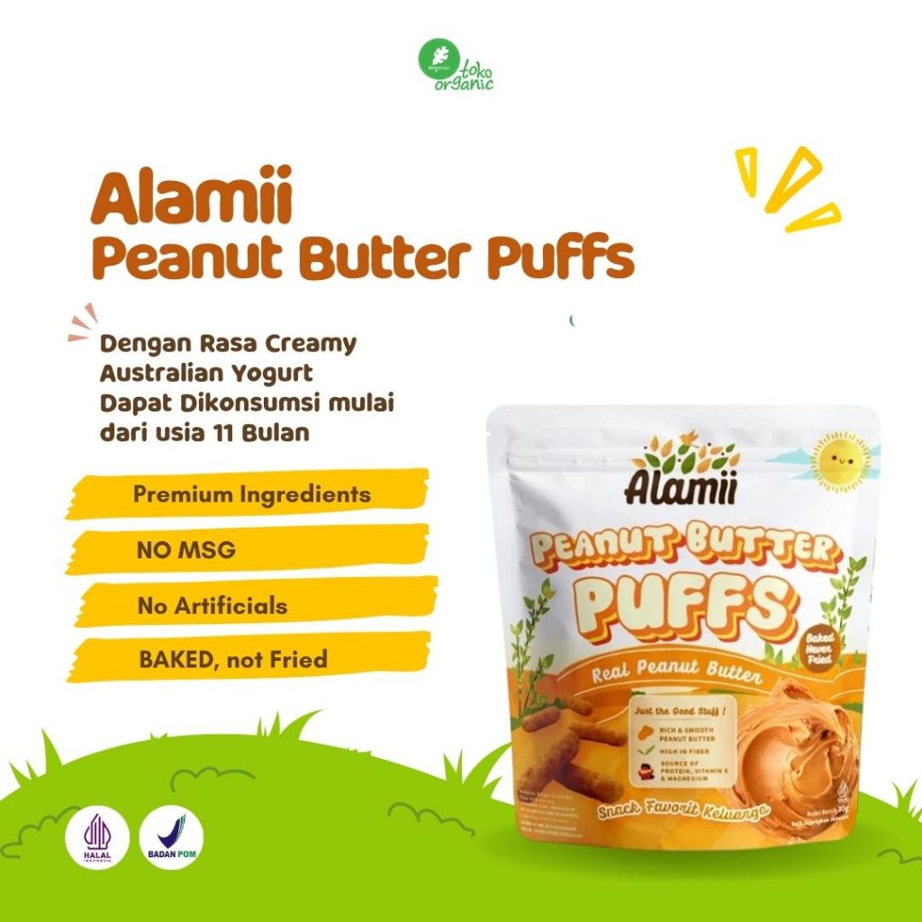 

Alamii Puffs rasa Peanut Butter (35gr) Peanut Butter Puffs, Snack MPASI, Camilan Bebas Gluten, Camilan Sehat Cocok untuk Anak