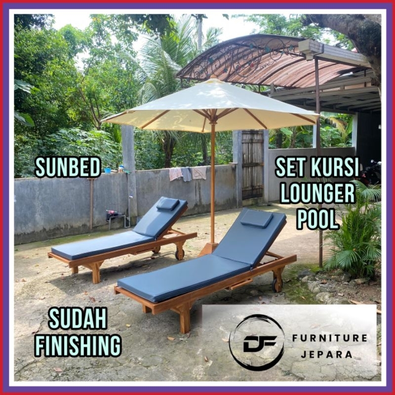 [READY] Set Kursi Lounger Pool Kursi Lounger Payung Kolam Renang Sun Lounger Sunbed