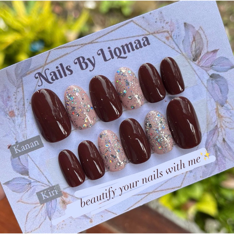 KUKU PALSU DAILY GLITTER / NAIL ART DAILY / NAIL ART WEDDING / KUKU PALSU MAROON NAVY ARMY PINK DAIL
