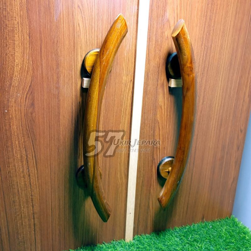 Handle Pintu Rumah Minimalis - Gagang Tarikan Pintu Lengkung Bahan Kayu Jati