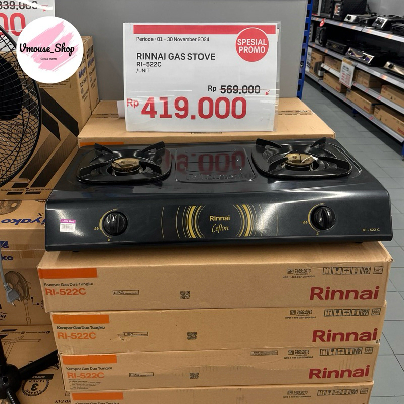 KOMPOR RINNAI RI522C - KOMPOR GAS RINNAI 2 TUNGKU - KOMPOR RINNAI 2 MATA - KOMPOR GAS MURAH - KOMPOR