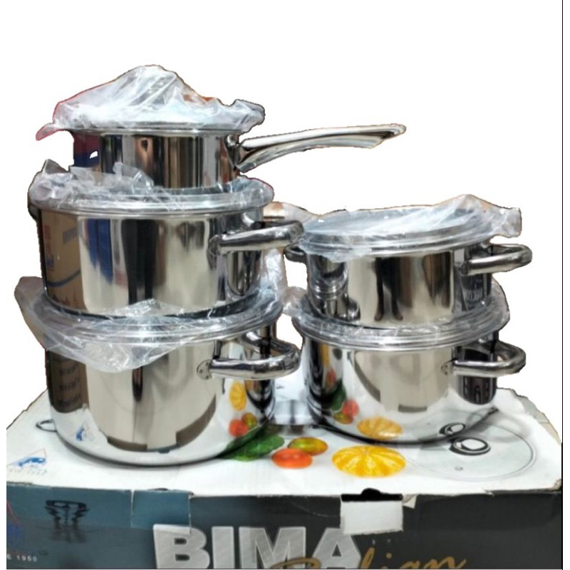 Panci Bima 1 set isi 5pcs stainles steel tutup kaca Bima new Radiant
