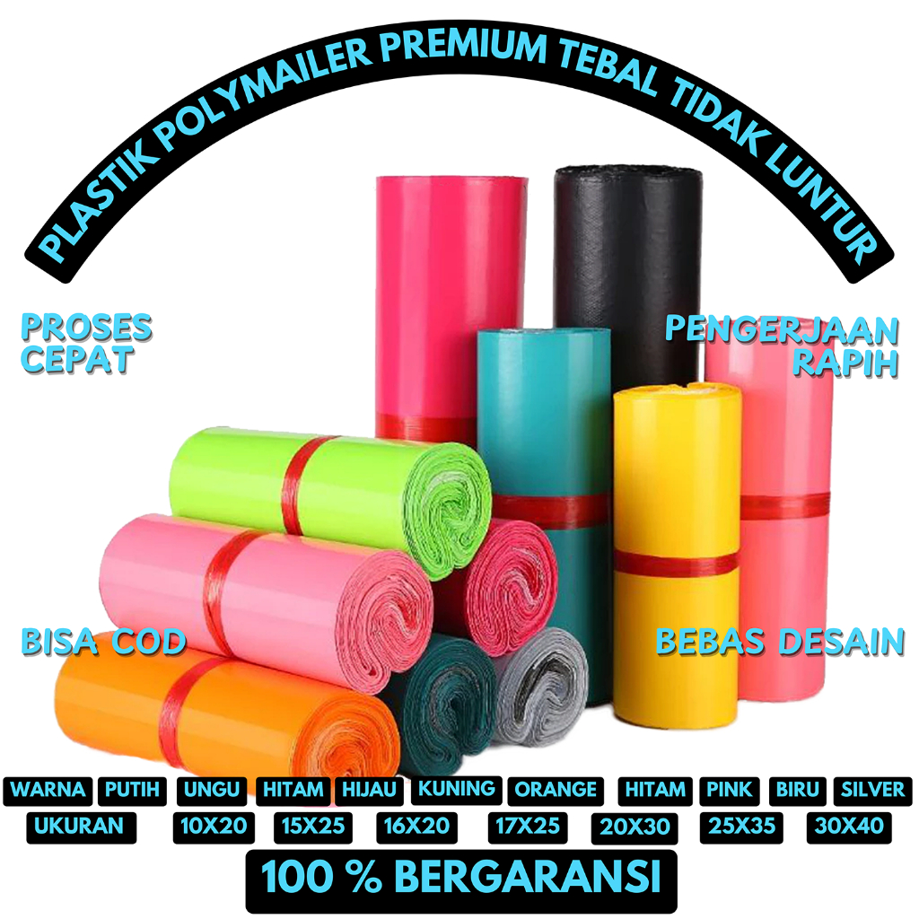 

POLYMAILER ANEKA WARNA CUSTOM LOGO KAMU BUNGKUS OLSHOP LDPE ISI 100 PCS Lentur Tidak Mudah Sobek Ada Lem Perekat