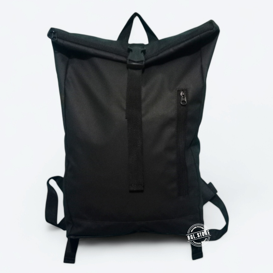 Tas Ransel Hitam Polos Pria/Wanita Tas Waterproof