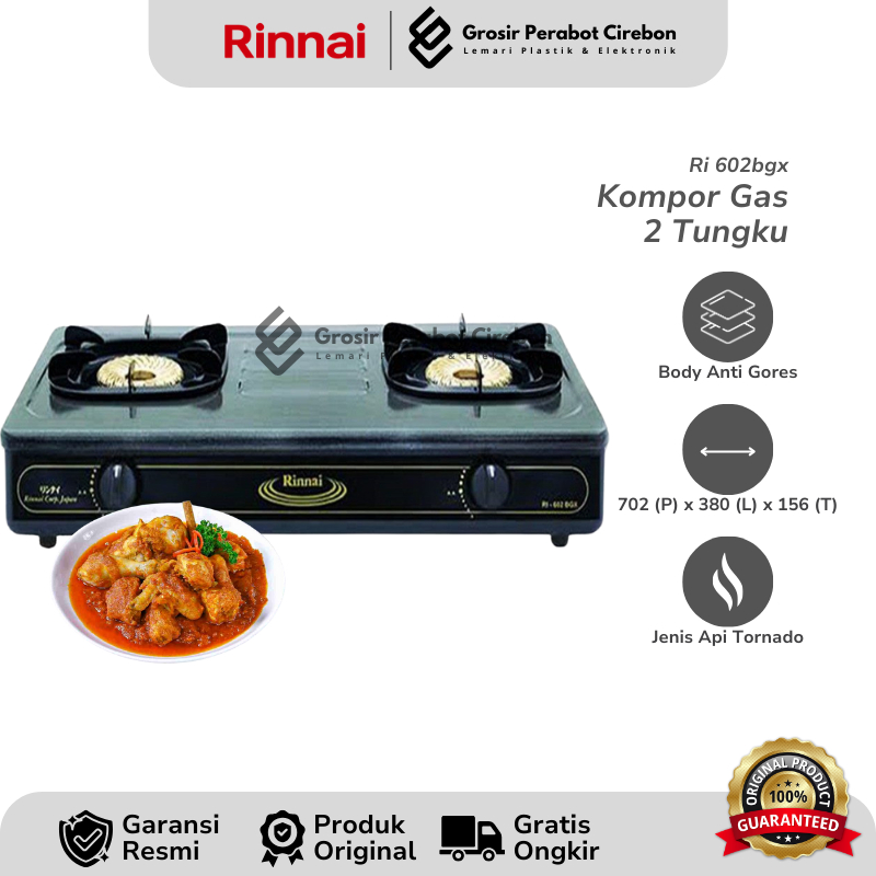 RINNAI KOMPOR GAS 2 TUNGKU RI-602BGX / RI 602 BGX KOMPOR GAS 2 TUNGKU RINNAI