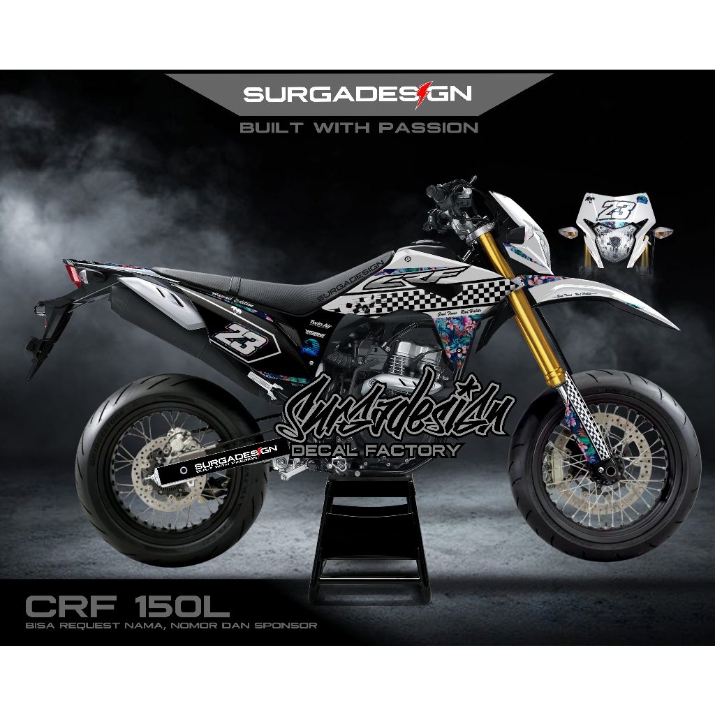 DECAL CRF PUTIH HITAM, DECAL CRF PUTIH, STICKER CRF 150L FULL BODY, STIKER CRF PUTIH, CRF, CRF 150 L